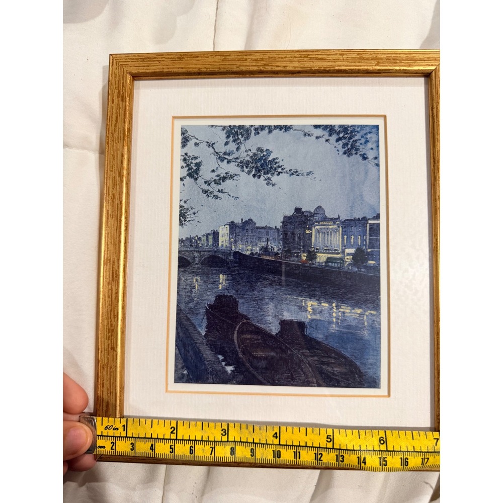 Flora H. Mitchell O'Connell Bridge Dublin at Night Framed Art Print Gold 7x8in